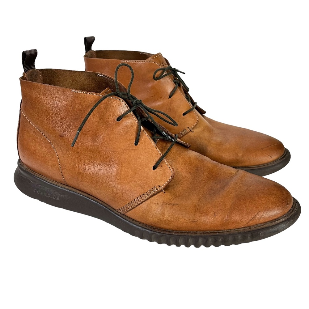 COLE HAAN Genuine Leather Ankle Boots Sneakers Chukka Brown Tan Lace Up Shoes 12